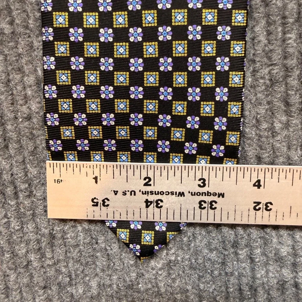 Jos. A. Bank Silk Tie Mens Black Blue Gold Geometric Floral Medallion Hand Sewn